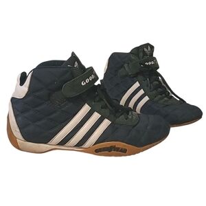 Vintage Adidas Goodyear Monaco Navy Quilted White Leather Racing Shoes Mens 8.5